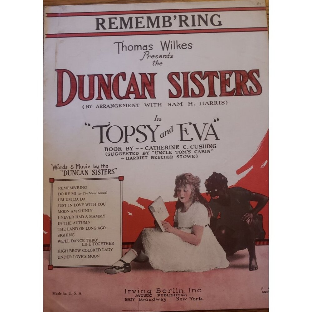 Vintage 1923 Sheet Music: Duncan Sisters "Topsy‎ And Eva" By Irving Berlin